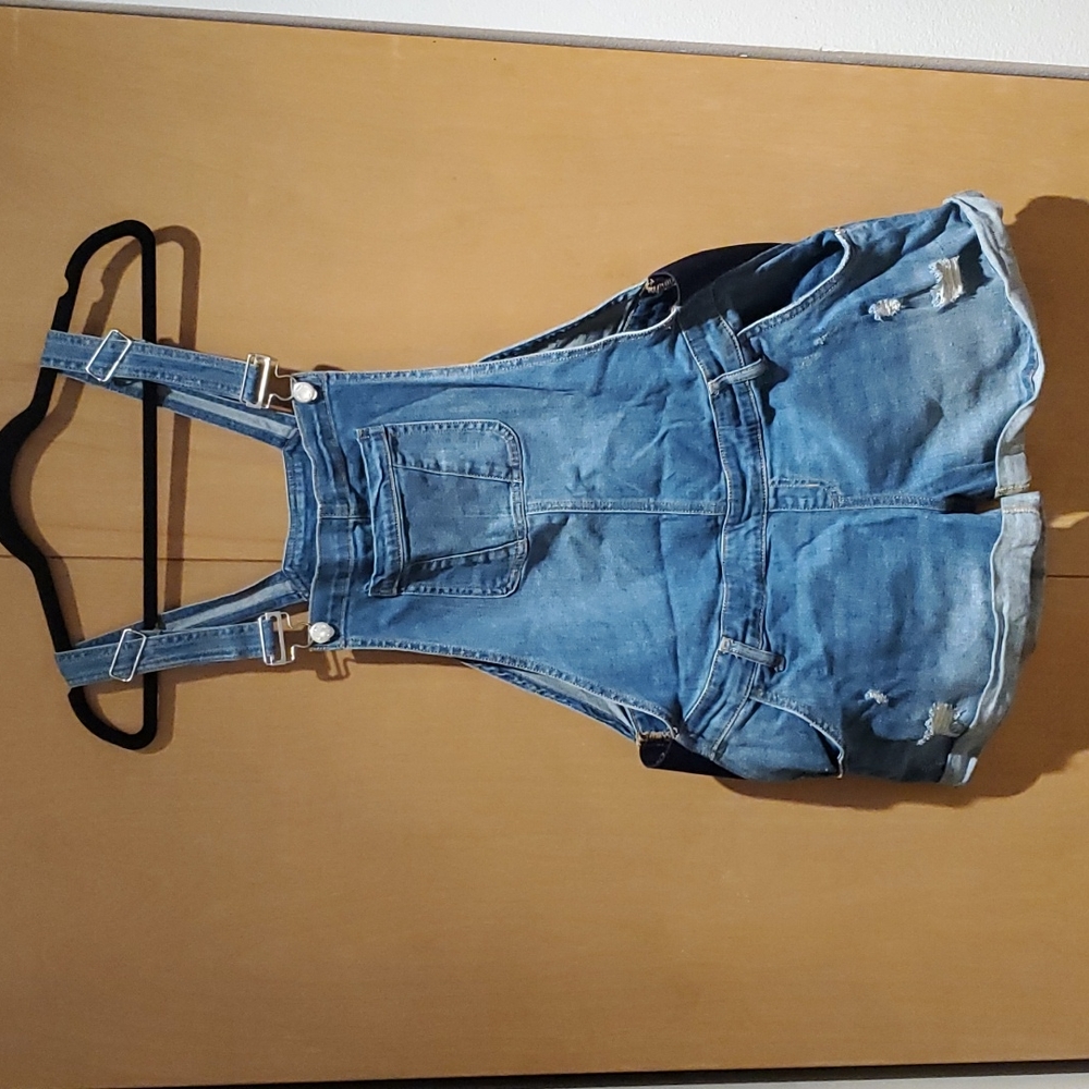Motherhood Maternity Indigo Blue side panel jean overall shorts